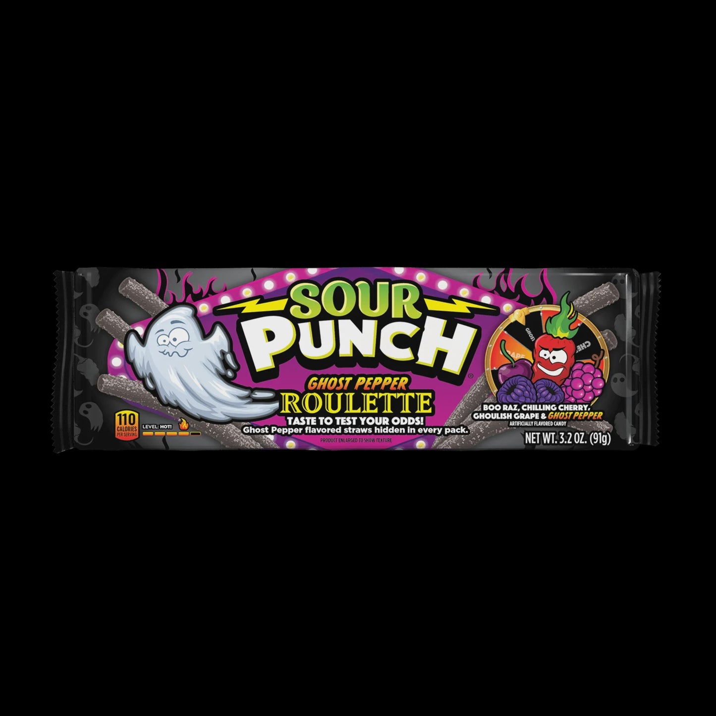 Sour Punch Ghost Pepper Roulette Straws Tray 3.2oz