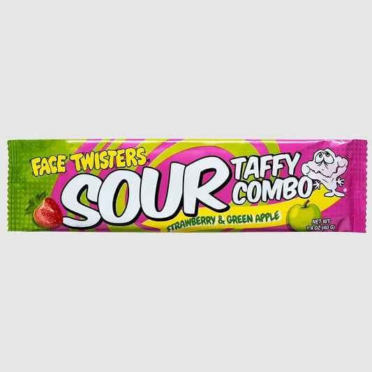 Face Twisters Sour Taffy Strawberry & Green Apple