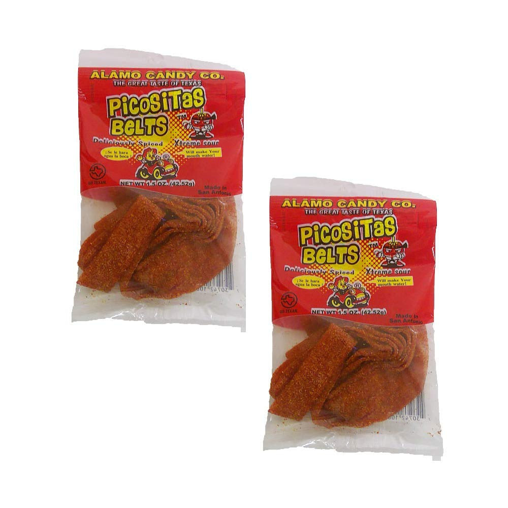 ALAMO CANDY PEG BAG PICOSITAS BELTS-SOUR STRAWBERRY W/ CHILI 1.5 OZ